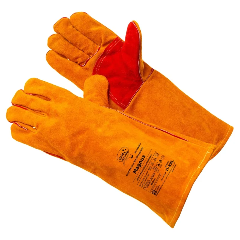 Краги Gold Manibus Magnus спилковые оранжевые Cowsplit Leather Welding Gloves р.11 (XXL) 12/60 GM-1006LT-11