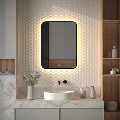 Зеркало с окантовкой и LED-подсветкой DEFESTO 25W, 60x80 см, Сенсорный выключатель, Теплый белый свет AURA DF 2977S
