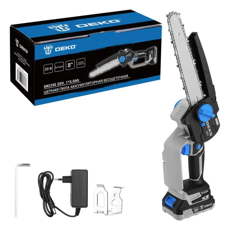 Пила цепная аккумуляторная бесщеточная DEKO DKCHS 20V, 20В, 1x3,0Ач 085-2010