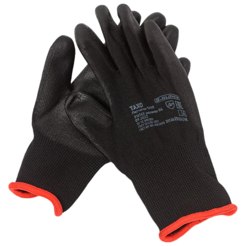Нейлоновые перчатки с полиуретановым покрытием S.GLOVES TAXO черные, 06 размер 31614-06
