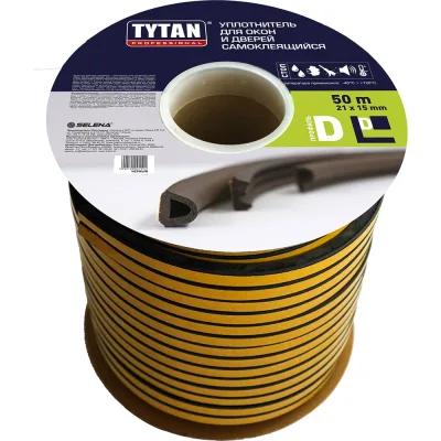 Уплотнитель для окон и дверей Tytan Professional d 50 м, 21x15 мм, черный 91591 51941
