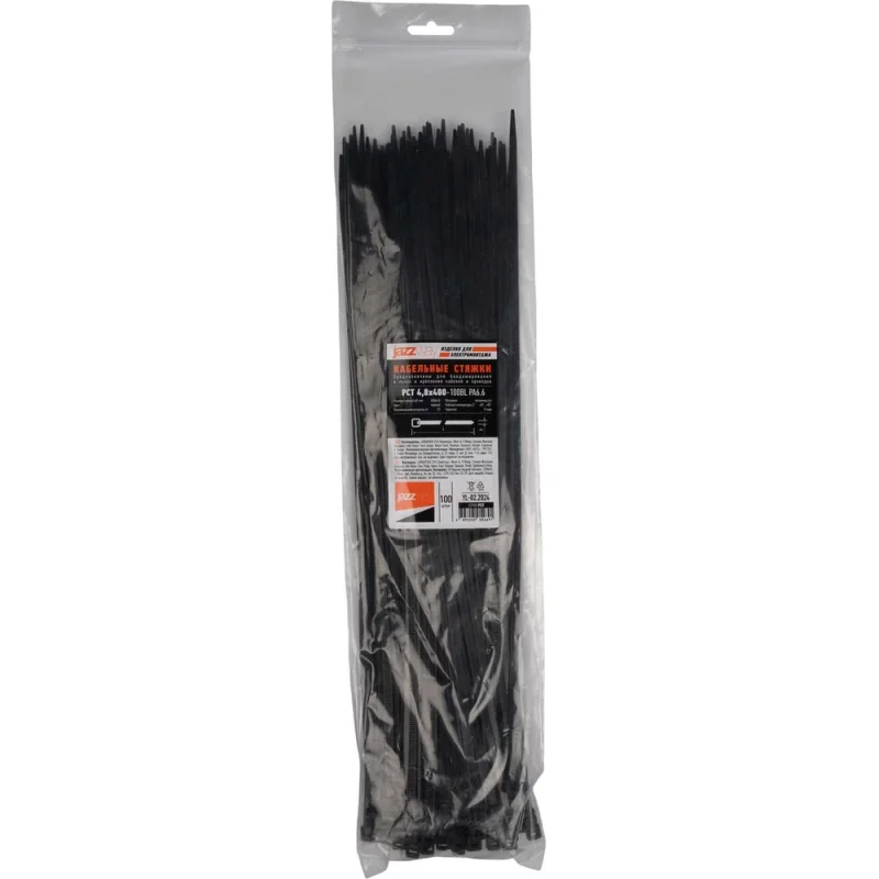 Кабельная стяжка Jazzway PCT 4,8x400-100BL PA6.6, уп. 100 шт. 5054691