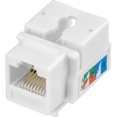 Модуль Keystone Jack RJ-45 CAT 6 неэкранированный 110 IDC тип 90 градусов, белый REXANT 02-0254