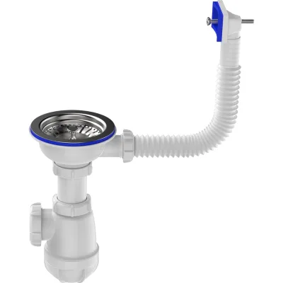 Сифон для мойки Aquant 3 1/2"х40 с мет.реш. с прямоуг. переливом B0145-13-MR