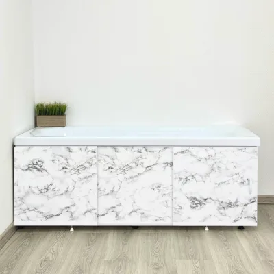 Экран пластиковый под ванну Alavann Elegant 170 см, черно-белый мрамор, раздвижной на алюминиевом профиле, 3 дверцы ALV0929005
