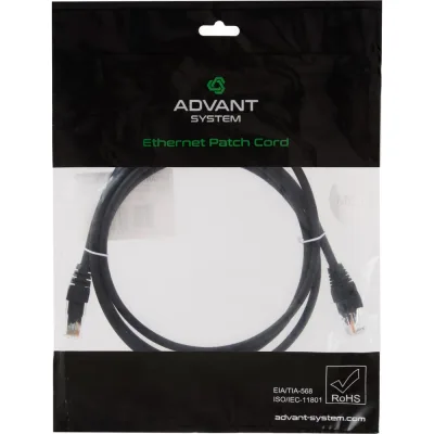 Патч-корд Advant кат. 5е, U/UTP, 4 пары (AWG24), многожильный, оболочка LSZH, цвет: черный, длина: 1.5 м ADV5е-PC015-LBL
