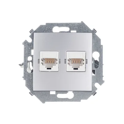 Розетка компьютерная Simon 15 встраиваемая алюминий 2хRJ45 (1591593-033)