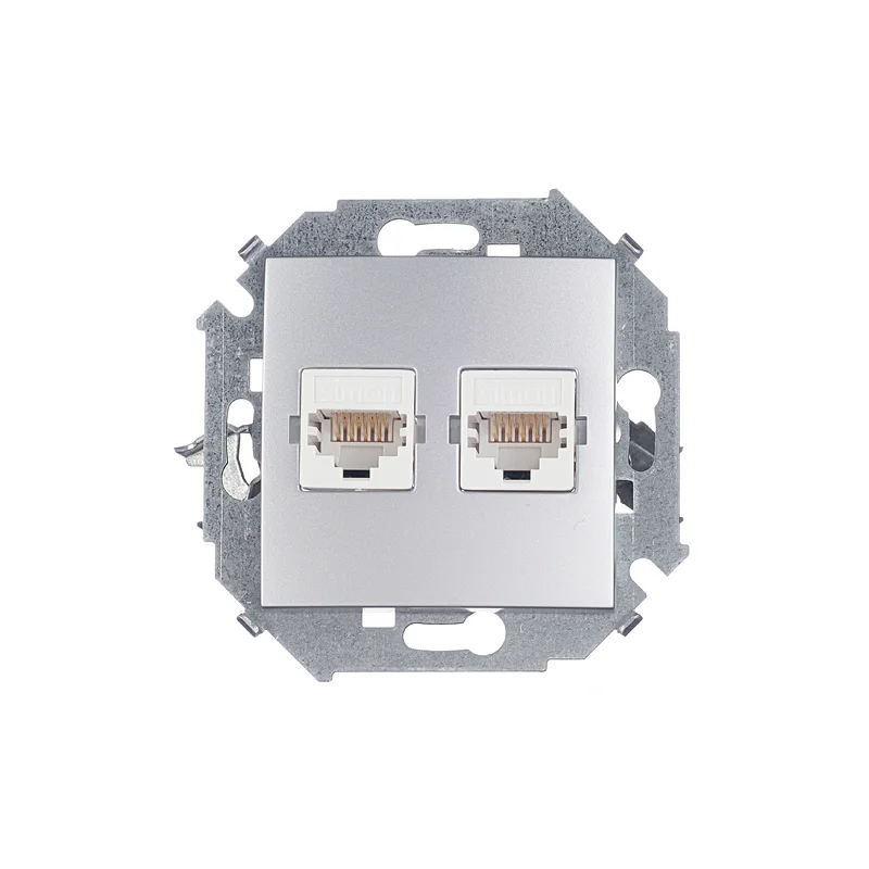 Розетка компьютерная Simon 15 встраиваемая алюминий 2хRJ45 (1591593-033)
