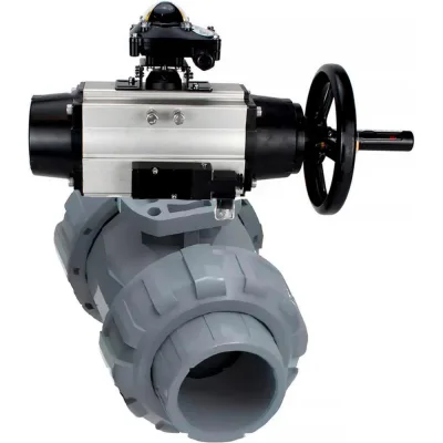 Кран шаровой DN.ru НПВХ-НПВХ-E-FP-GRM-ISO Дн80 Ру10, пневмопривод, пневмораспред., БКВ D160-66873