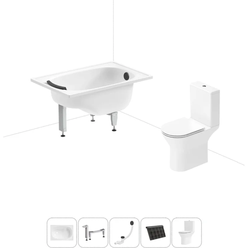 Комплект 5 в 1 Sanitana BLB Europa Mini стальная ванна 105x70 с напольным унитазом 20220551R