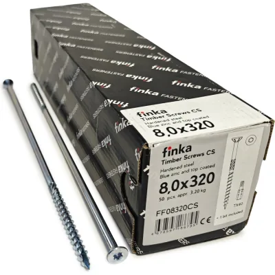 Шурупы конструкционные Finka Timber Screws CS 8,0x320 TX40 (Голубой цинк, потай, 50шт) FF08320CS