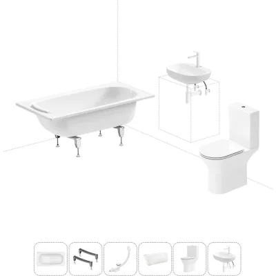 Комплект 6 в 1 Sanitana BLB Europa 2,2 стальная ванна 130x70 с напольным унитазом и раковиной 20220602R