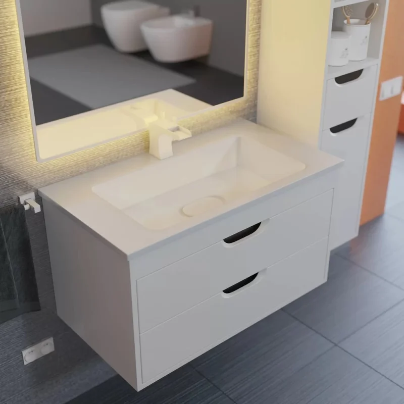 Тумба с раковиной для ванной Uperwood Modul 80 см, подвесная, матовая, белая/графит 393020560