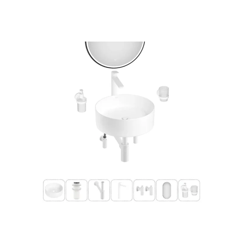 Акционный набор Wellsee 7 в 1 Belle Spa накладная раковина 38x38 см 20218410R