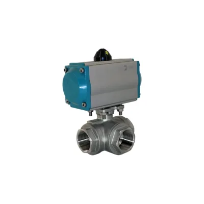 Кран шаровый трёхходовой NEWKEY T-тип, AISI316 DN32 (1_1/4), с двухсторонним пневмоприводом AT75D NK-BTt32/6*AT75D