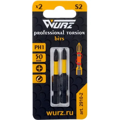 Бита торсионная магнитная WURZ PH1, 50мм, 2шт/блистер 2910-2