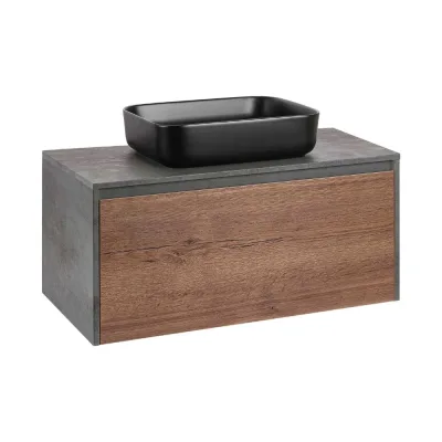 База под накладную раковину VINCEA Mesa 1000 подвесная, 1 выкатной/1 скрытый ящик soft close, T.Oak + Beton VMC-2MS100TB