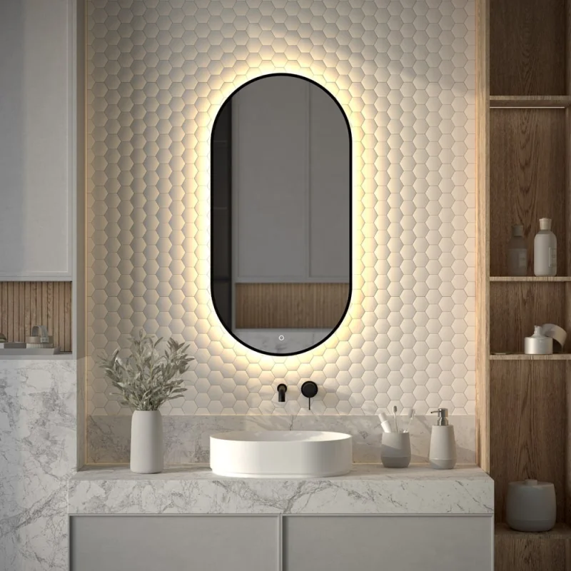 Зеркало с окантовкой и LED-подсветкой DEFESTO 26W (50x100 cm) (Сенсорный выключатель) (Теплый белый свет) AURA DF 2934S