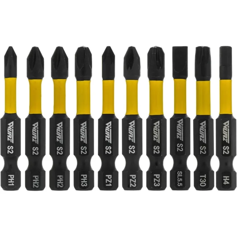 Набор торсионных магнитных бит WURZ 50мм, PH1,PH2(2),PH3,PZ1,PZ2,PZ3,T30,SL5.5,H4, 10шт/бл 4201PC