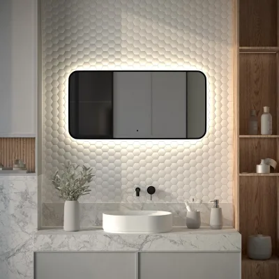 Зеркало с окантовкой и LED-подсветкой DEFESTO 28W (100x50 cm) (ИК - выключатель) (Нейтральный белый свет) AURA DF 2965RH