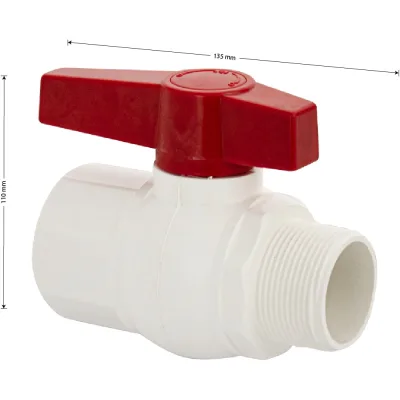 Кран шаровый Санакс 1 1/2" г/ш, резьбовой, ручка-рычаг, серия МАК, из ПВХ (PVC-U) пластика, цвет БЕЛЫЙ. 497