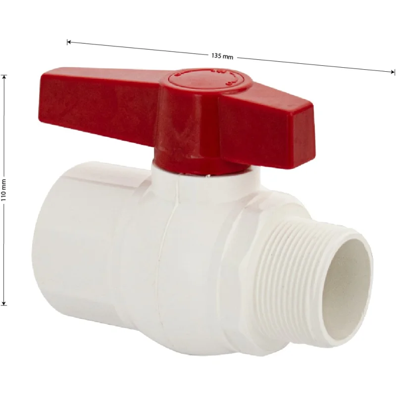 Кран шаровый Санакс 1 1/2" г/ш, резьбовой, ручка-рычаг, серия МАК, из ПВХ (PVC-U) пластика, цвет БЕЛЫЙ. 497