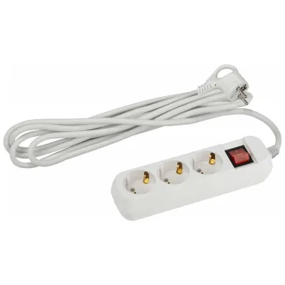 Удлинитель электрический Intro UES330W с заземлением, с выключателем, 3 розетки, 3 м, ПВС 3x0.75мм2, 10А Б0056944