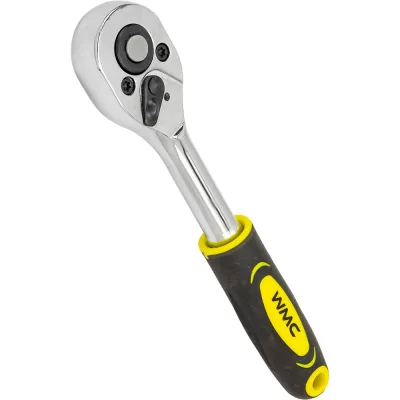 Трещотка реверсивная с двухкомпонентной резиновой рукояткой WMC TOOLS 1/4'' (длина 150мм, 24зуб, хромиров. покрытие с доп. термообработкой) WMC-80229(63417)