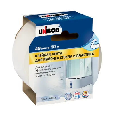 Лента клейкая для стекла и пластика Unibob прозрачная 48 мм 10 м