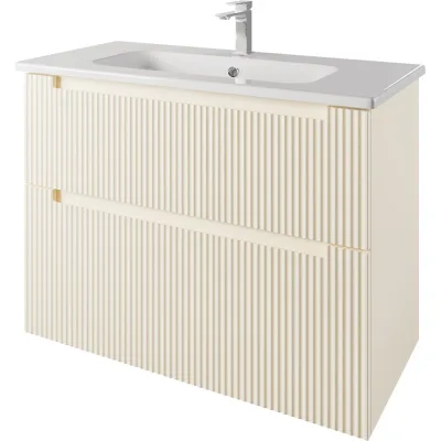 Тумба с раковиной подвесная DREJA EUPHORIA 100 см, 2 ящика, бежевый матовый 641235 99.2020K