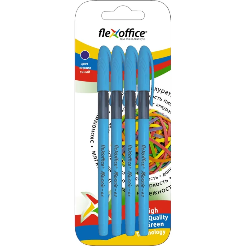 Шариковая ручка Flexoffice с масляными чернилами, maxxie, синяя, 4 шт. FO-GELB035BB BLUE/4B