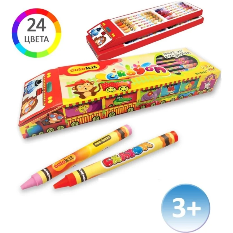 Восковые мелки Flexoffice colokit 24 цвета, дизайн автобус CR-C021