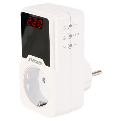 Реле напряжения для розетки STEKKER VPR-200W, 230В, 16A, белый 50689