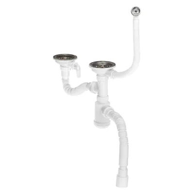 Сифон для кухонной мойки MasterProf 3 1/2"х40, для раковины на кухню, двойной универсальный, с гофрированной трубой (гибким соединением) 40х40/50 ИС.110688