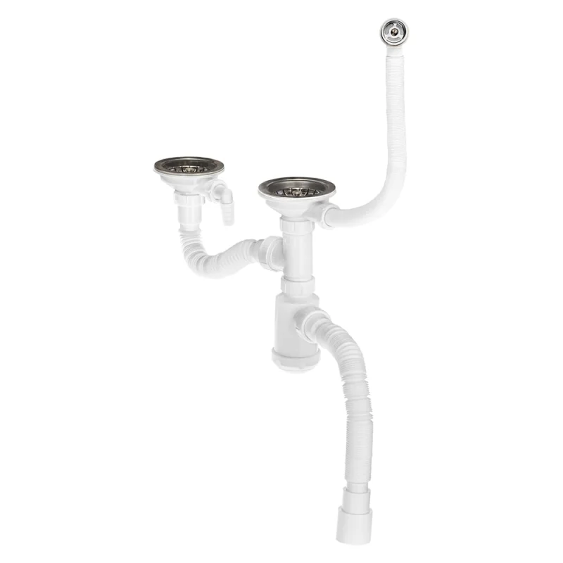 Сифон для кухонной мойки MasterProf 3 1/2"х40, для раковины на кухню, двойной универсальный, с гофрированной трубой (гибким соединением) 40х40/50 ИС.110688