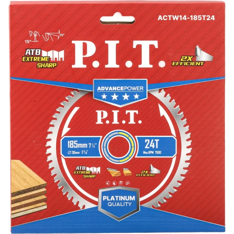 Диск пильный по дереву P.I.T. ADVANCE 185x30x1.4 мм 24T Carbide зуб ATB 15 ACTW14-185T24