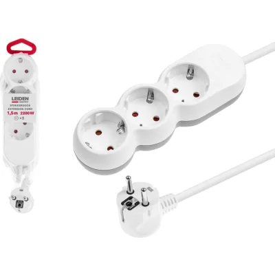 Удлинитель LEIDEN ELECTRIC 1, 5 м 3 розетки 2, 2 кВт с заземлением 805022 ЦЗ-0074757150