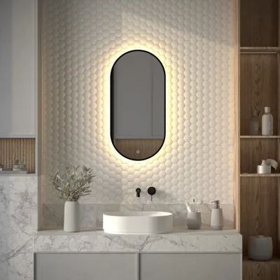 Зеркало с окантовкой и LED-подсветкой DEFESTO 20W, 40x80 см, Сенсорный выключатель, Теплый белый свет AURA DF 2932S