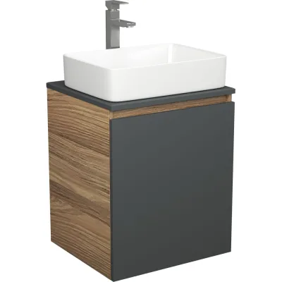 Тумба Bauedge Bau Dream Blackwood 50 графит, раковина BAU Hotel, смеситель для раковины высокий Hotel Still, нержавеющая сталь SD4033