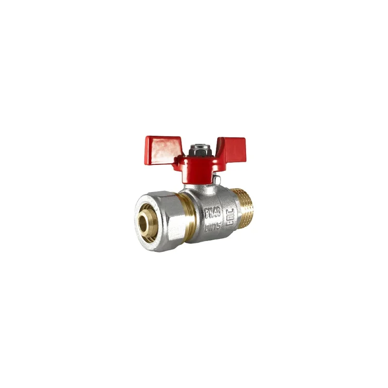 Шаровой кран STI латунь никель ДН 16x1/2 РУ16 НР/обжим, бабочка ТТ000017565