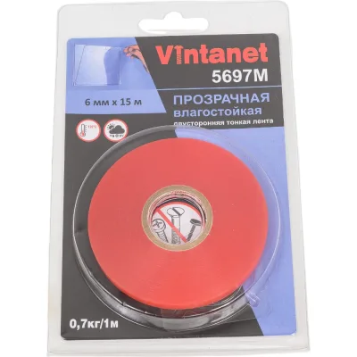 Двусторонняя лента на ПЭТ основе Vintanet 5697М прозрачная, влагостойкая, 6 мм х 15 м 5697M 6MMX15M