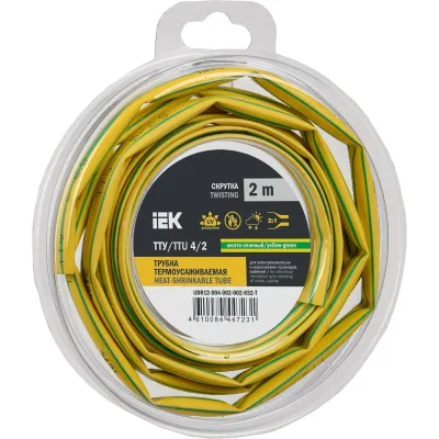 Термоусадочная трубка IEK ТТУ нг-ls 4/2 желто-зеленая (2м/упак) UDR12-004-002-002-K52-T