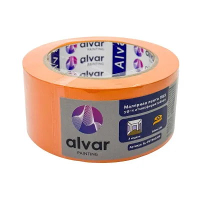 Малярная лента Alvar ПВХ уф-и атмосферостойкая 50мм, 33м, оранжевая AL-PVT5033OR