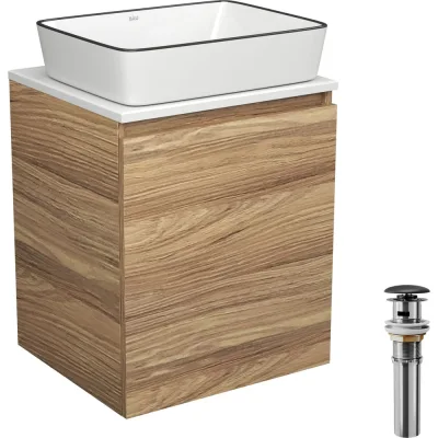 Тумба Bauedge Bau Dream Blackwood 50 с дверцей, раковина BAU Hotel Black Rand 48х37, выпуск клик-клак, черный SD3058