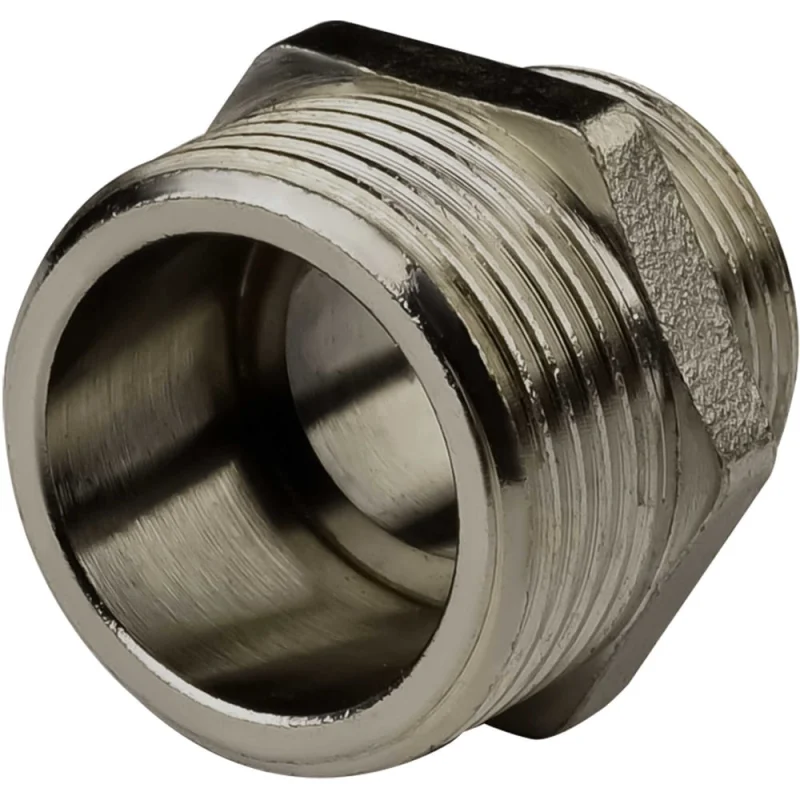 Ниппель переходной ДМЗ DN10x15 (3/8"НР х 1/2"НР) латунь никель, 6 шт ДМЗ.006.10х15Н
