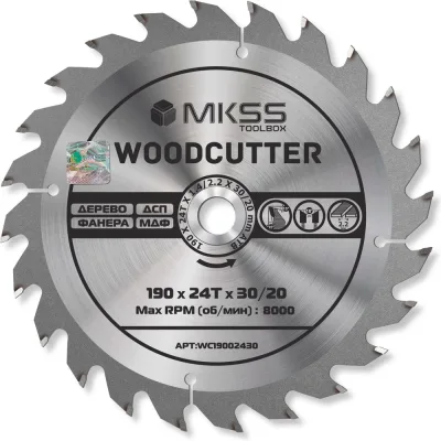 ΠΠΈΡΠΊ ΠΏΠΈΠ»ΡΠ½ΡΠΉ ΠΏΠΎ Π΄Π΅ΡΠ΅Π²Ρ MKSS Toolbox Woodcutter WC1900 190x24Π’Ρ
30/20 ΠΌΠΌ WC19002430