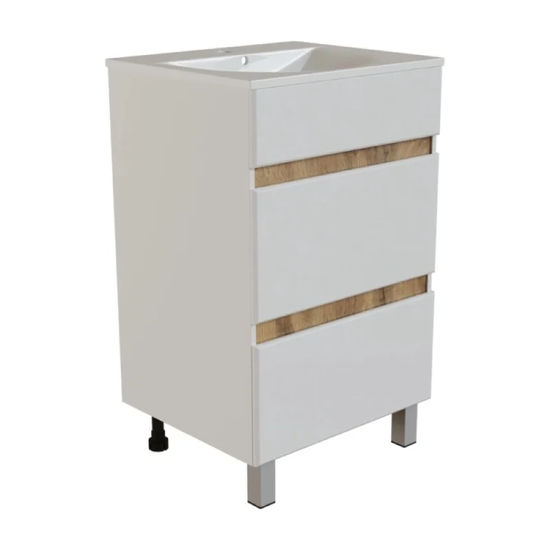 Тумба для ванной MIXLINE БРИКС-60 2 ящика белый/дуб вотан под рак.Breeze 60 мебельный Sanita Luxe ПВХ 556809