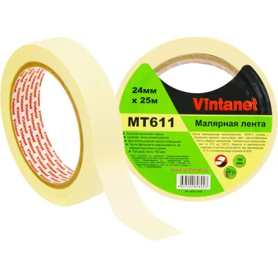 Малярная лента Vintanet 120С, MT611, 160 мкм, 24мм х 25м MT6112425