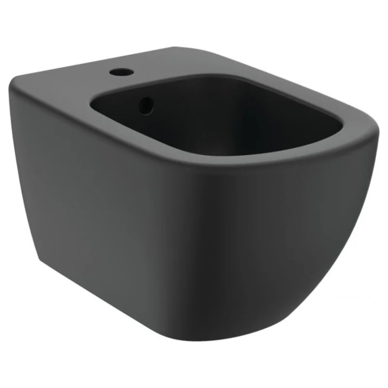 Подвесное биде Ideal Standard T3552v3 tesi с отверстием под смеситель, с отверстием перелива, с крепежом tt0299598 для скрытого монтажа, silk black черный матовый 00000095115