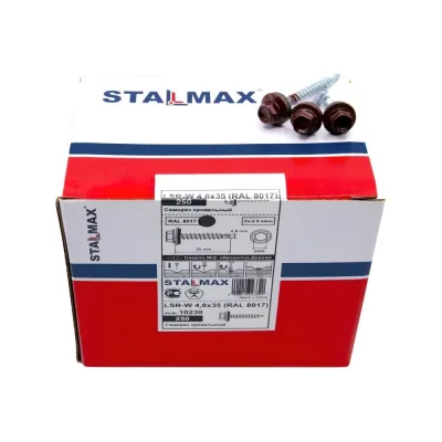 Саморез кровельный STALMAX LSR-W 4,8х70 (RAL 8004 (Медно-коричневый)) сверло №2 для дер. обреш. с EPDM шайбой (арт. 10289) оц. сталь (уп. 100 шт) 10289-023